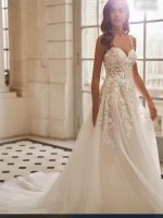 Off-the-shoulder sweetheart satin wedding gown