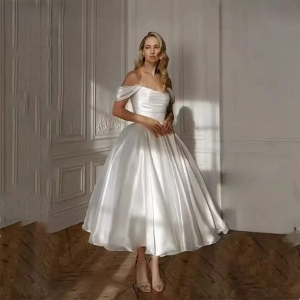 One-shoulder satin wedding dress