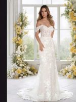 Off-the-shoulder sweetheart satin wedding gown - Image 2